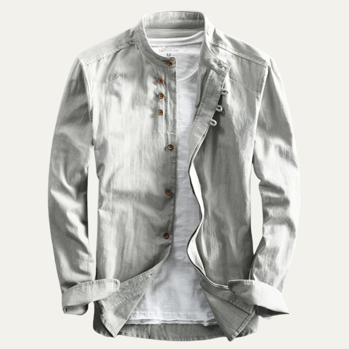 Kai | Men's Linen Cotton Stand Collar Shirt White
