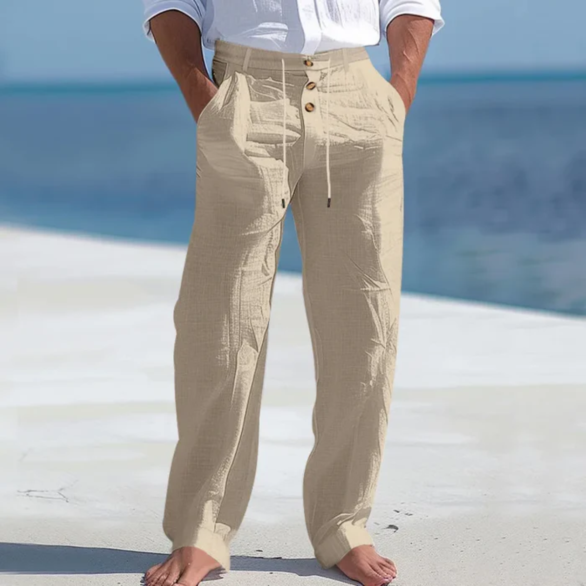 Axel | Men's Linen Pants White Lightweight Relaxed Fit