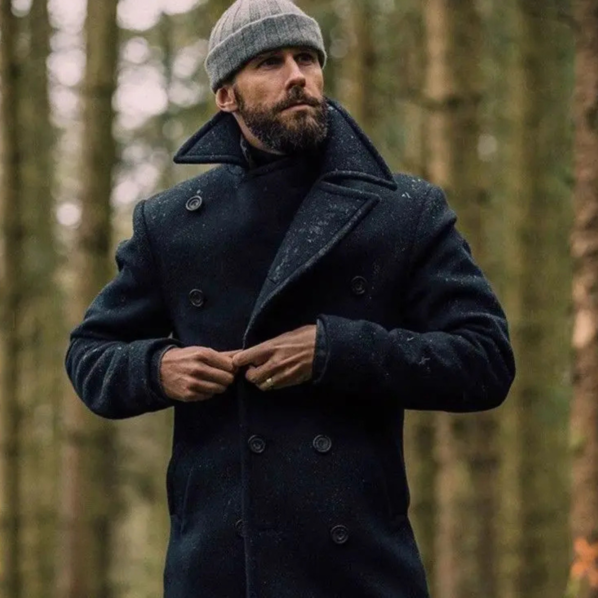Brent | Men's Double Breasted Wool Pea Coat Black
