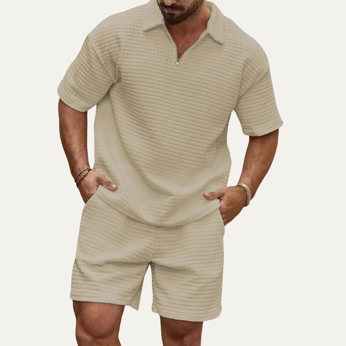 Sage | Men's Sweatsuit Burgundy Waffle Knit Short Sleeve