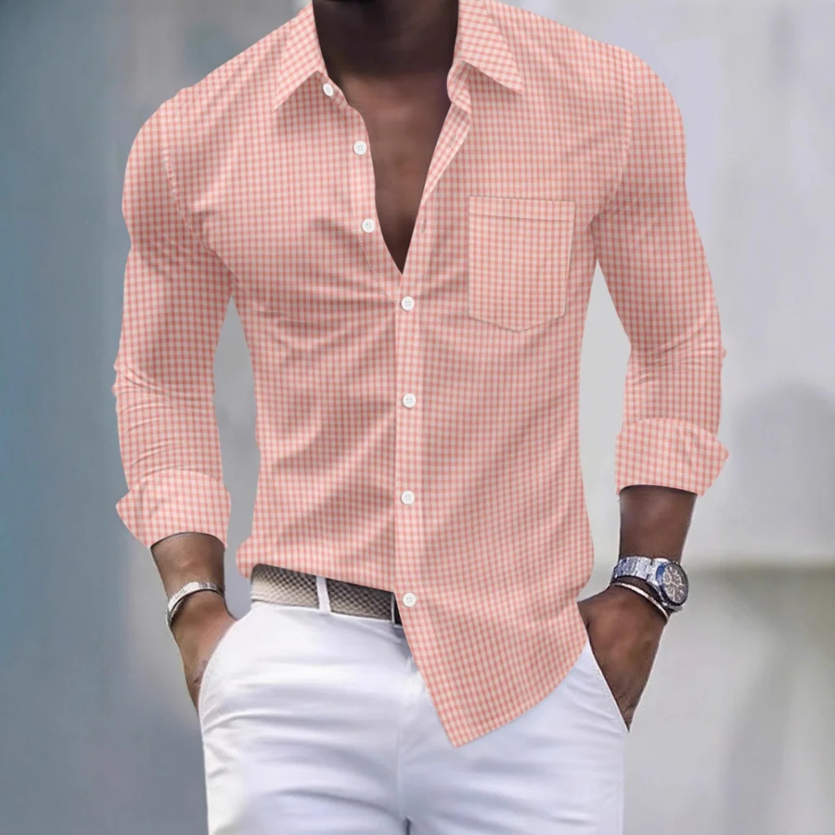 Axel | Men's Slim Fit Gingham Button Up Shirt Light Blue