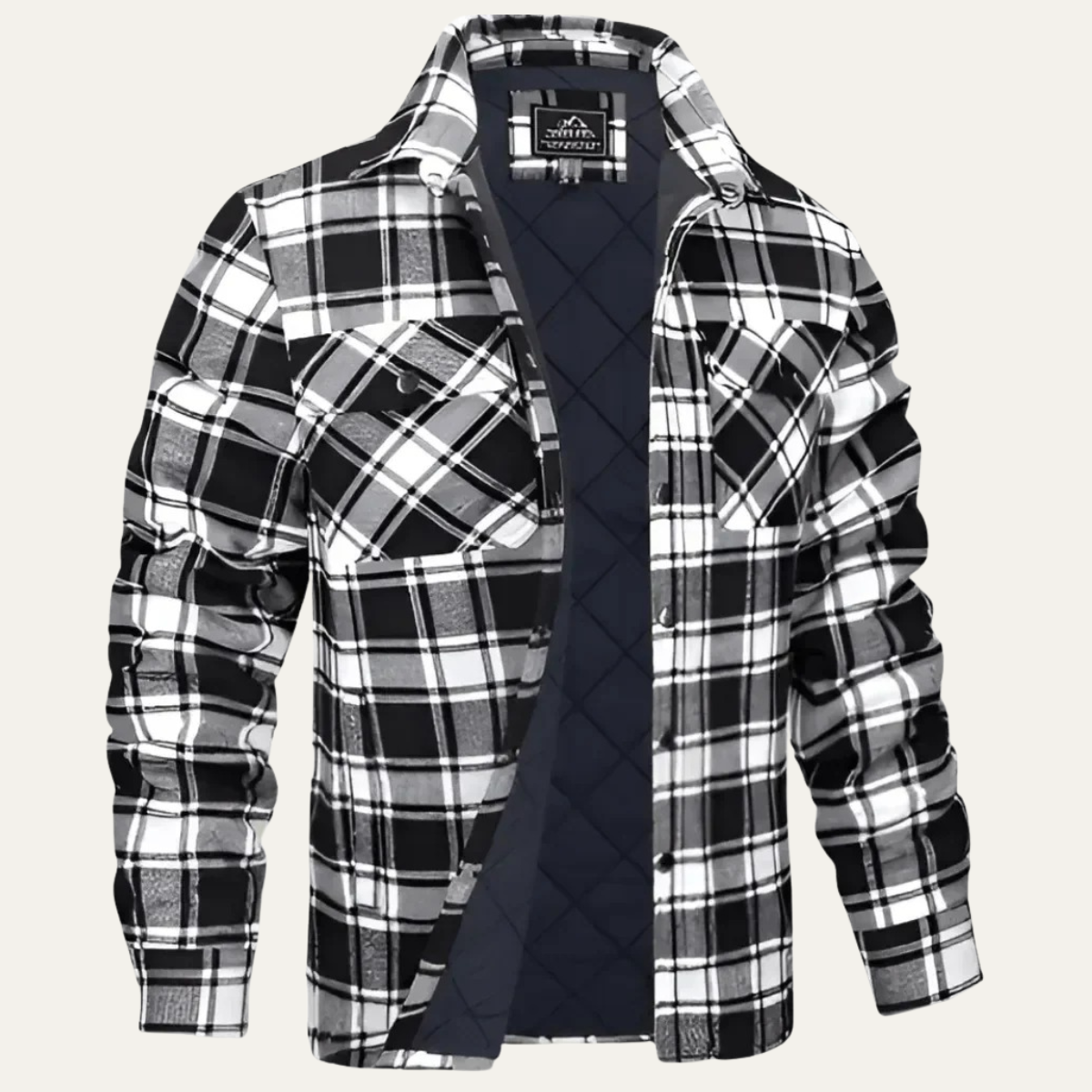 Axel | Men's Flannel Shirt Jacket Black White Plaid Quilted Lined