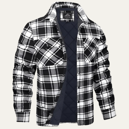 Dama Washington Axel men's flannel shirt jacket black white plaid quilted lined - front view