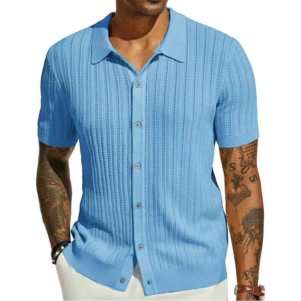 Dama Washington Sage men's ribbed knit button up shirt sage green - view 3