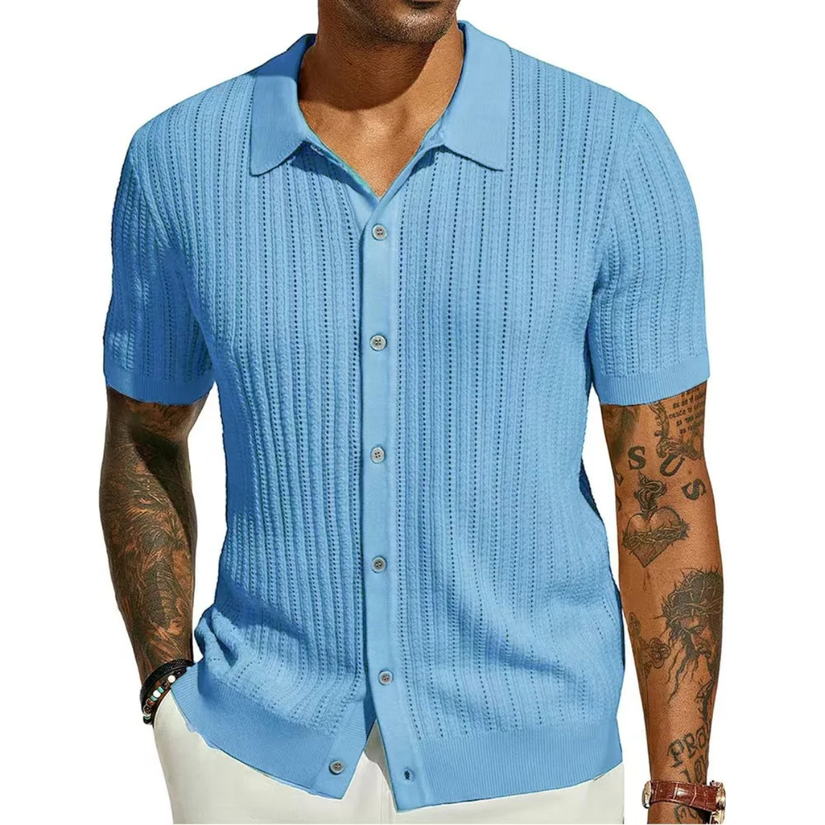 Sage | Men's Ribbed Knit Button Up Shirt Sage Green