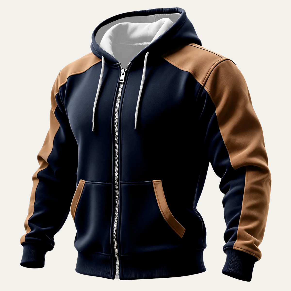 Bram | Men's Zip Up Hoodie Burgundy Tan Color Block