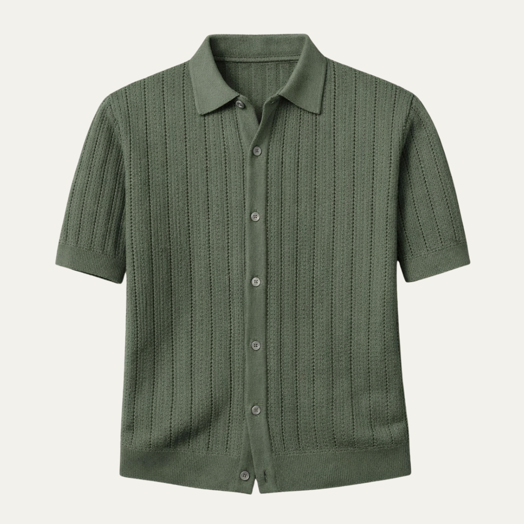 Dama Washington Sage men's ribbed knit button up shirt sage green - view 5