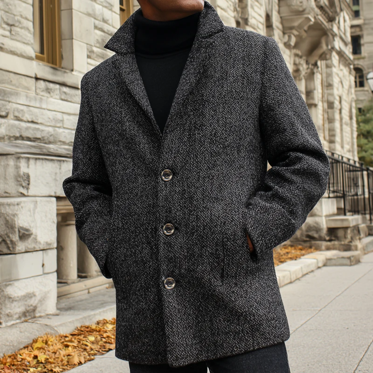 Ash | Men's Herringbone Wool Overcoat Gray