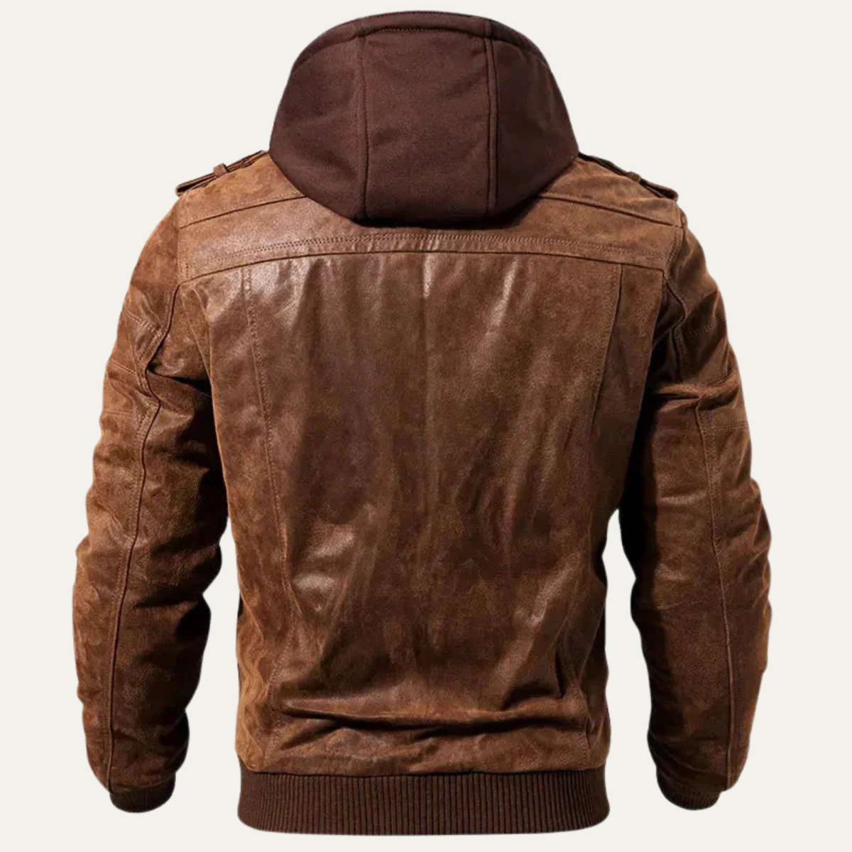 Axel | Men's Leather Hooded Jacket Brown Utility Pockets