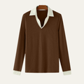 Dama Washington Axel men's ribbed collar polo shirt brown cream - front view