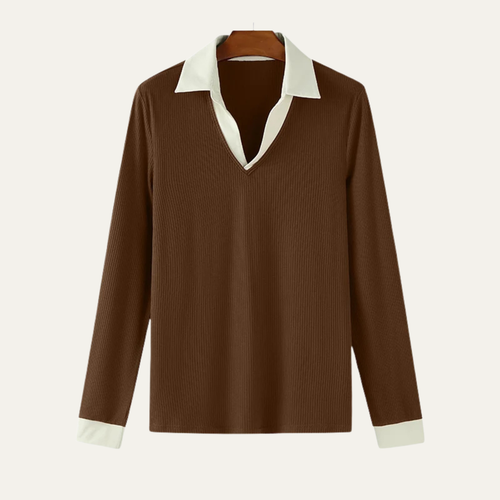 Dama Washington Axel men's ribbed collar polo shirt brown cream - front view
