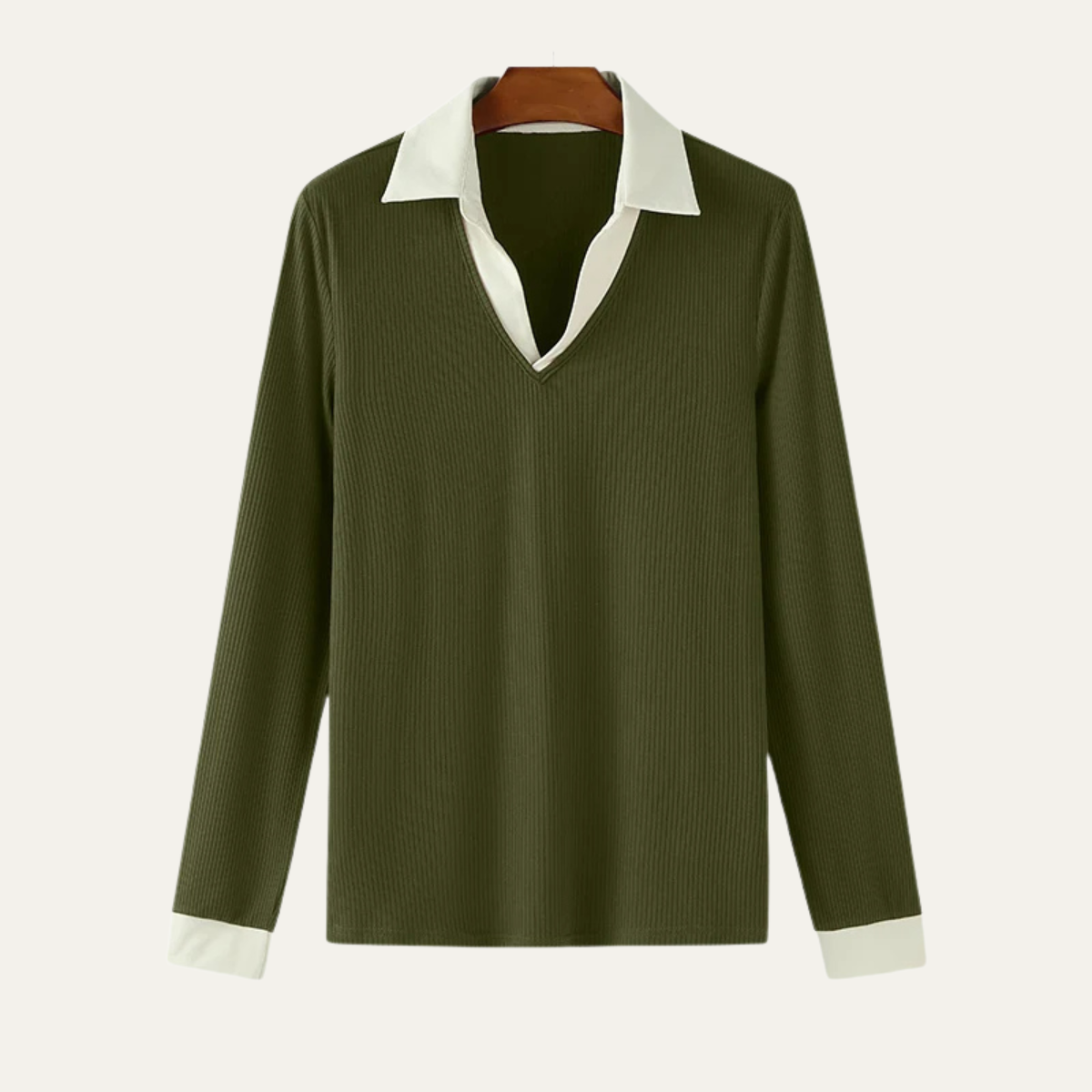Axel | Men's Ribbed Collar Polo Shirt Brown Cream