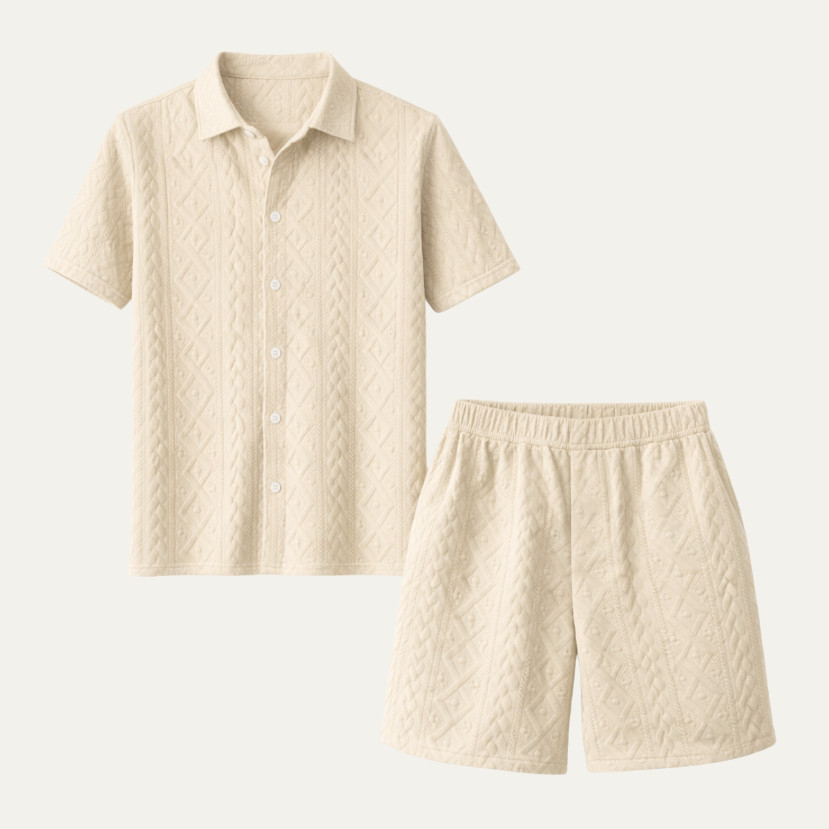 Beau | Men's Sweatsuit Cream Textured Short Sleeve