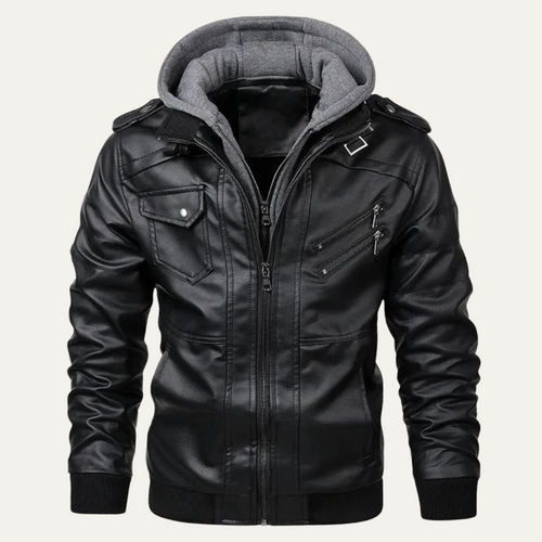 Dama Washington Axel men's leather hooded jacket brown utility pockets - view 2