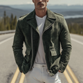 Dama Washington Jasper men's vintage moto jacket olive green suede - front view