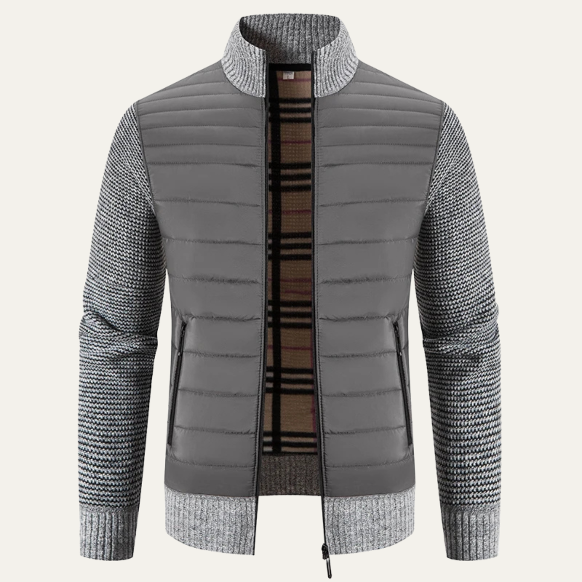 Kade | Men's Quilted Puffer Jacket Black Knit Sleeves