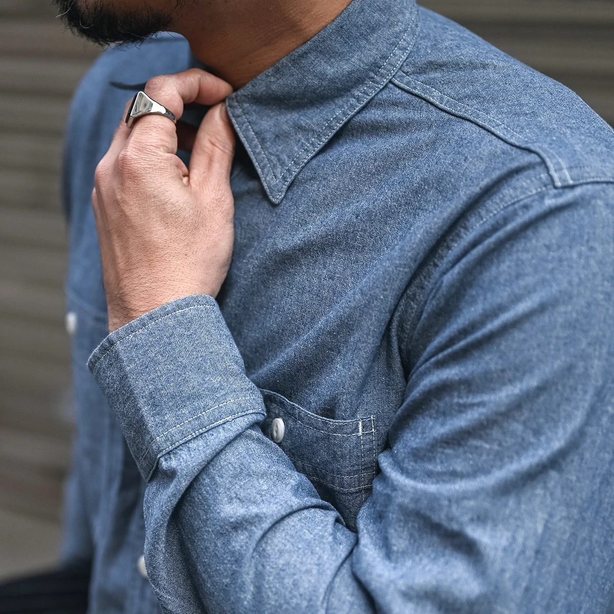 Ezra | Men's Denim Shirt Blue Light Wash Long Sleeve