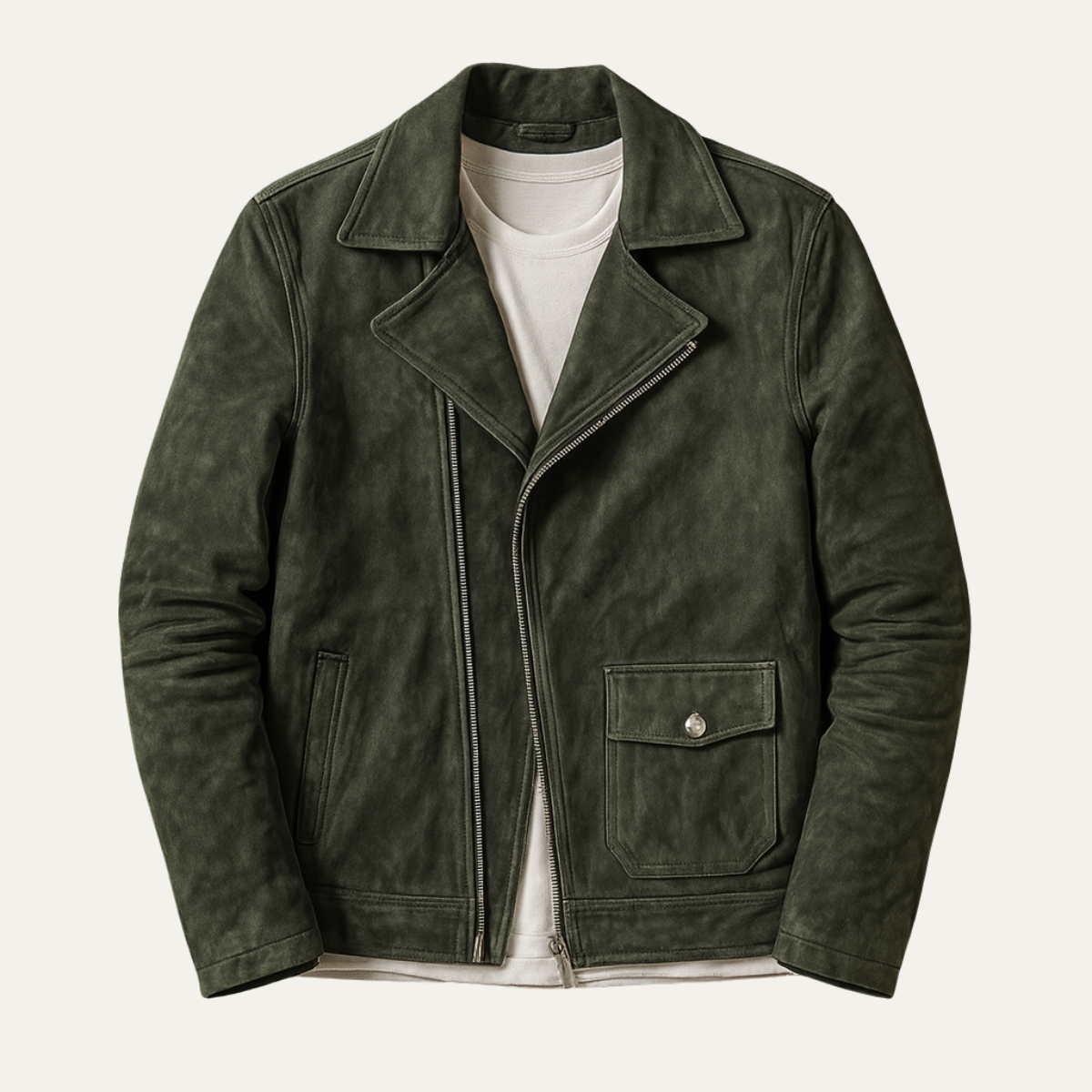 Jasper | Men's Vintage Moto Jacket Olive Green Suede