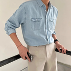 Dama Washington Beau men's denim shirt light blue long sleeve chest pocket - view 4