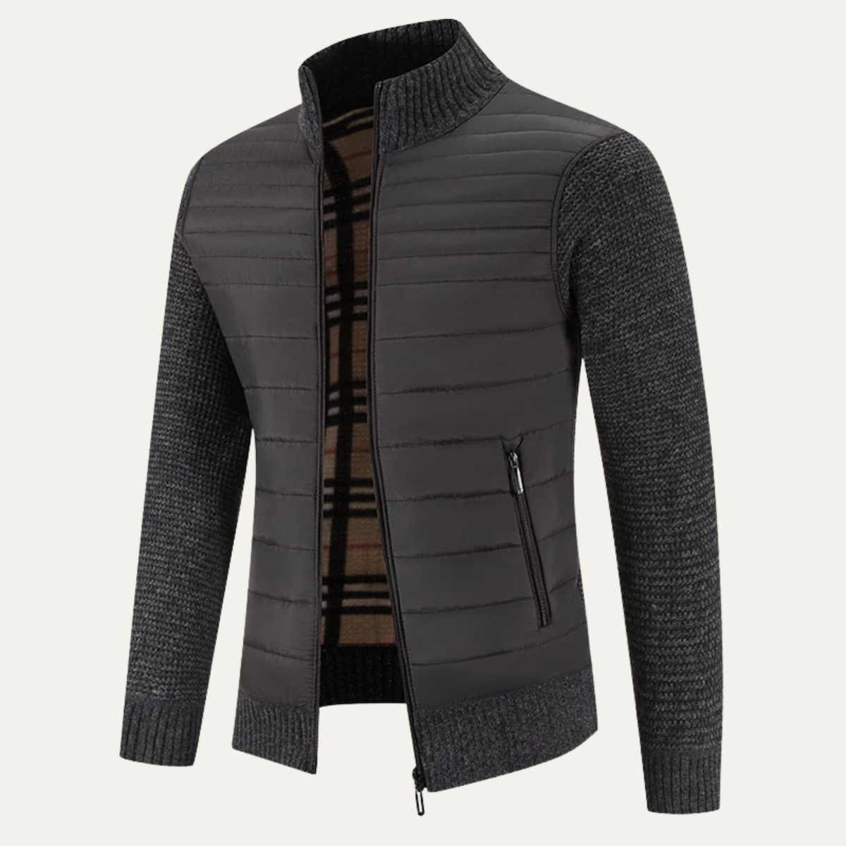 Kade | Men's Quilted Puffer Jacket Black Knit Sleeves