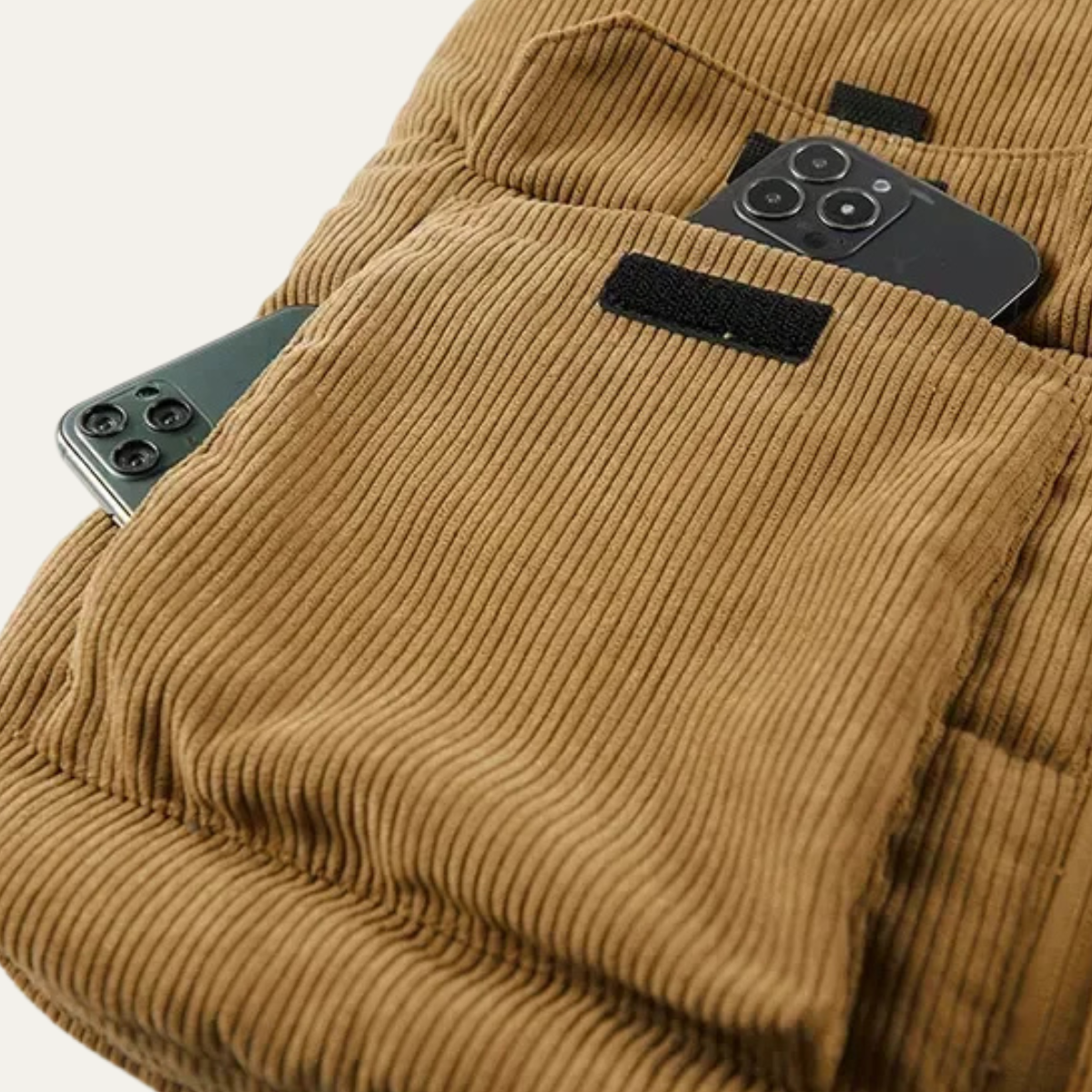 Freya | Men's Padded Puffer Vest Camel Cargo Pockets