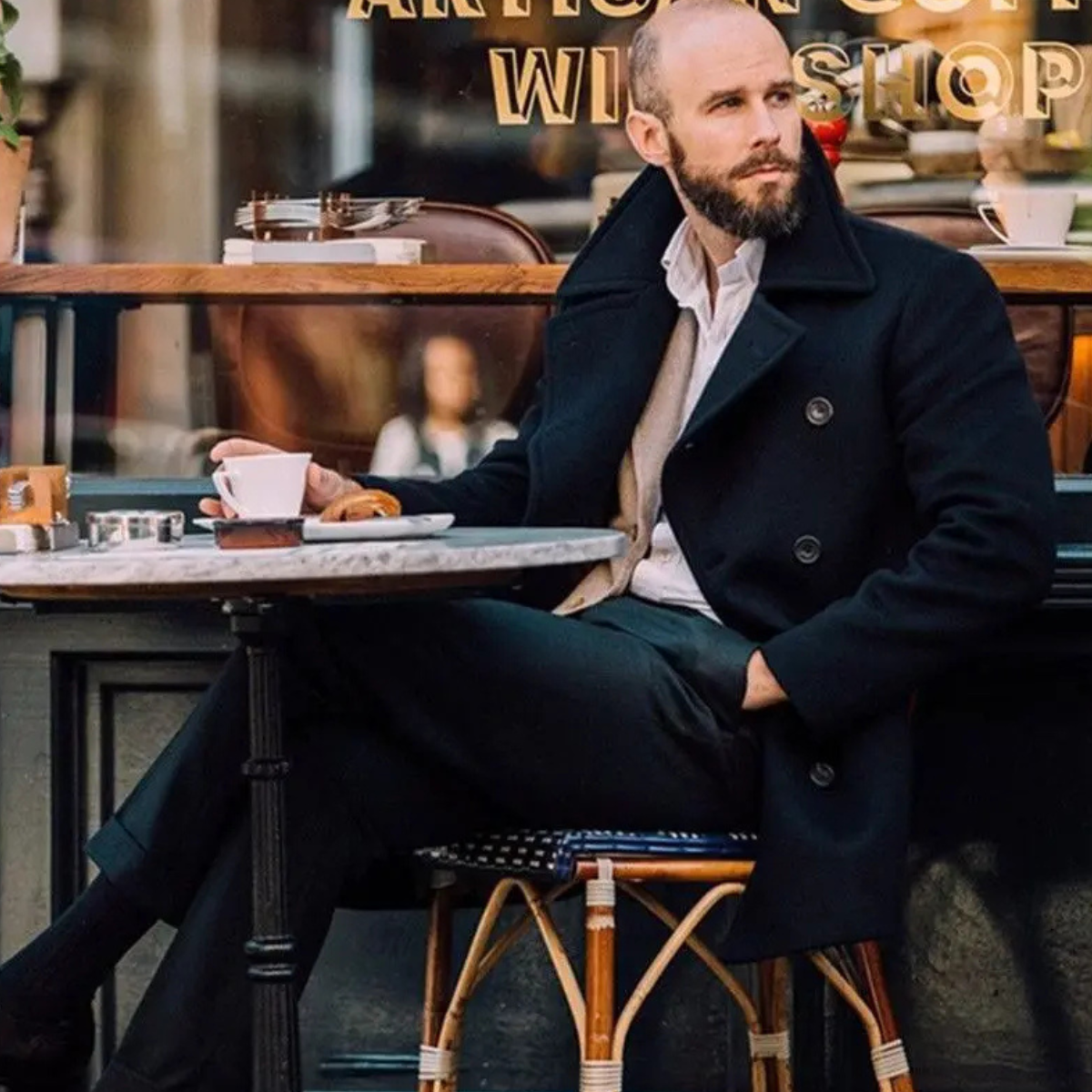 Brent | Men's Double Breasted Wool Pea Coat Black