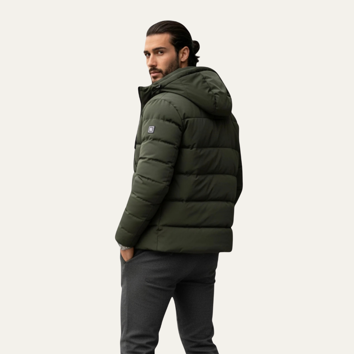 Rhys | Men's Puffer Jacket Olive Hooded Quilted Winter