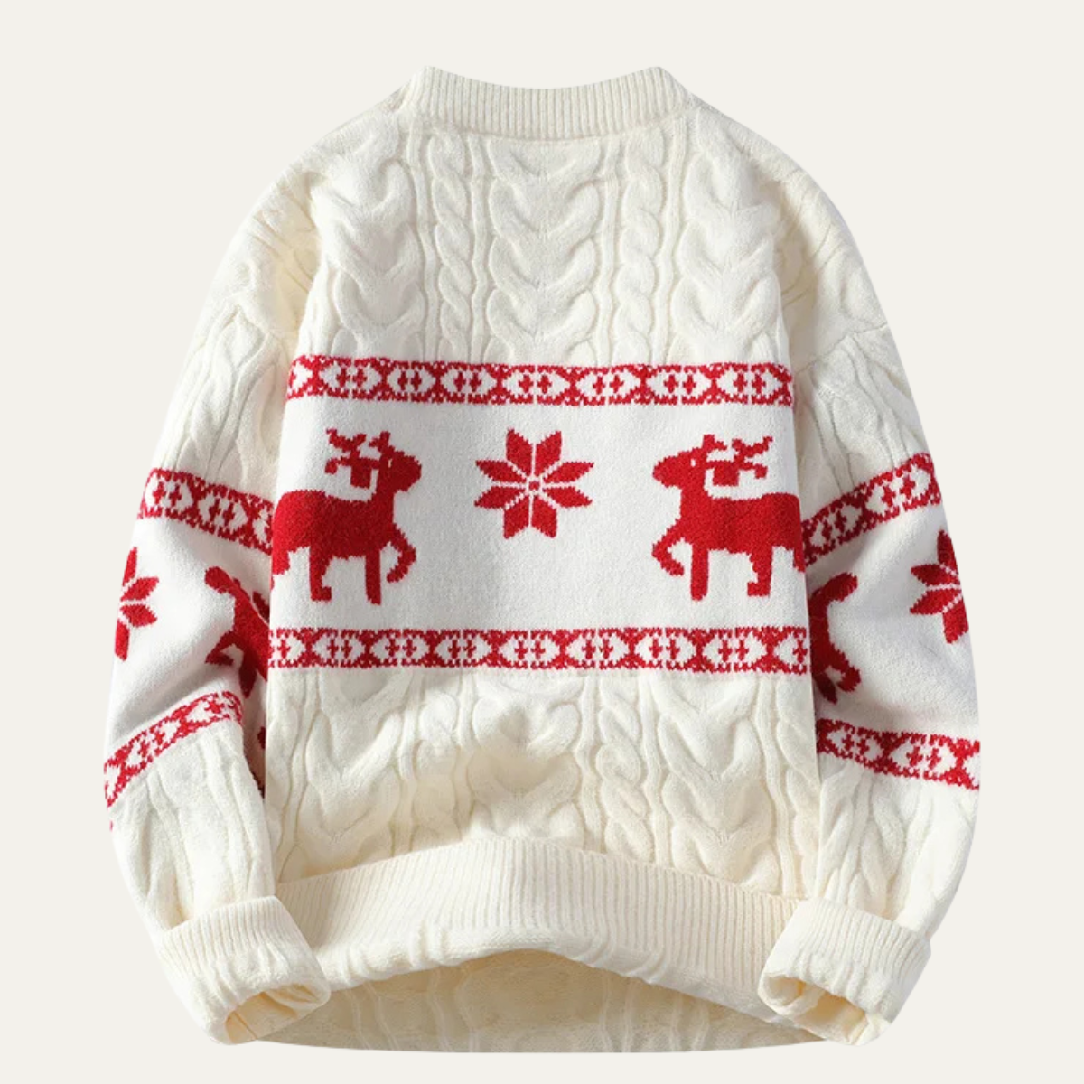 Cruz | Men's Cable Knit Reindeer Sweater Cream Red