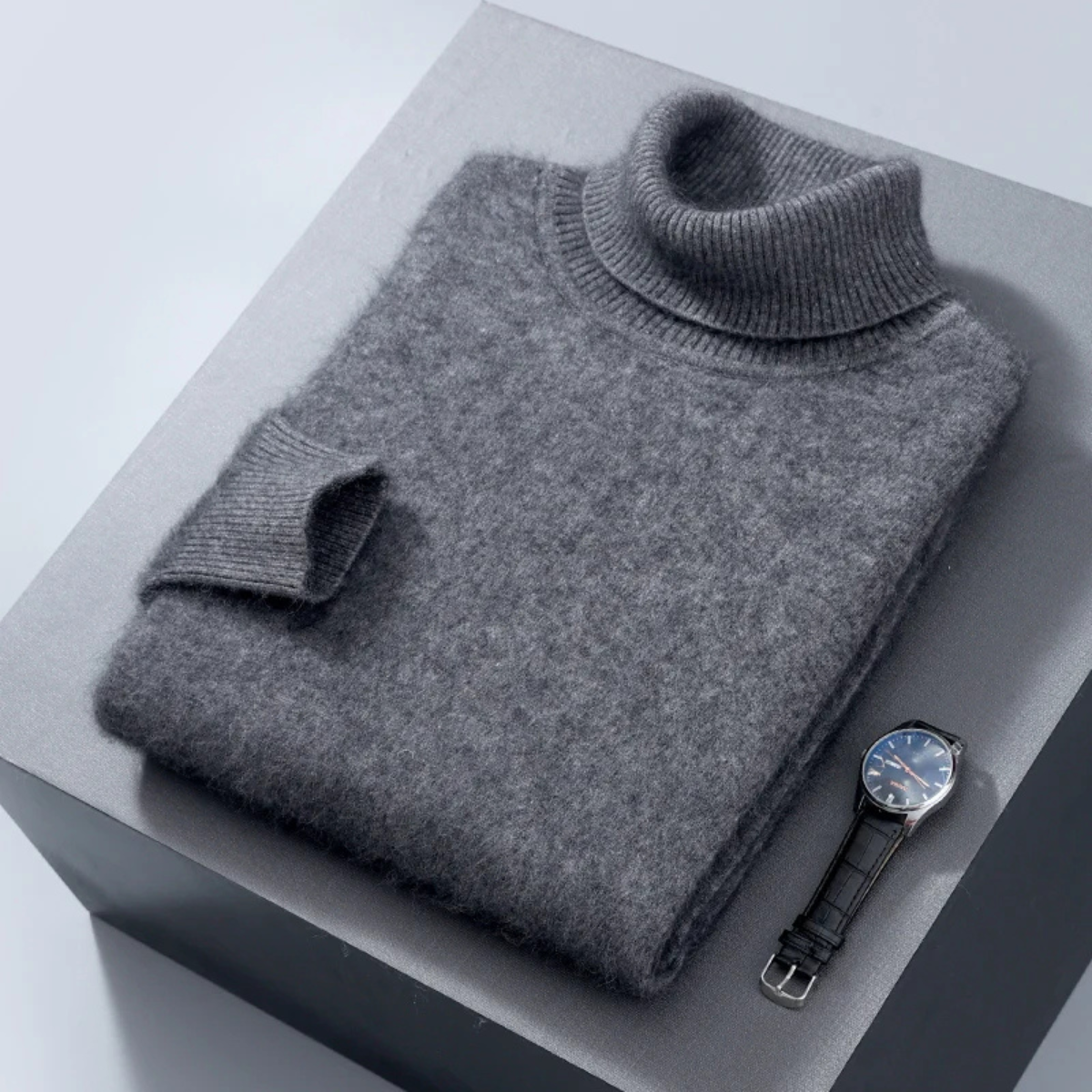 Voss | Men's Turtleneck Sweater Light Blue Cashmere