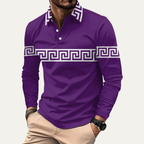 Dama Washington Beau men's casual polo shirt brown greek key print - view 4