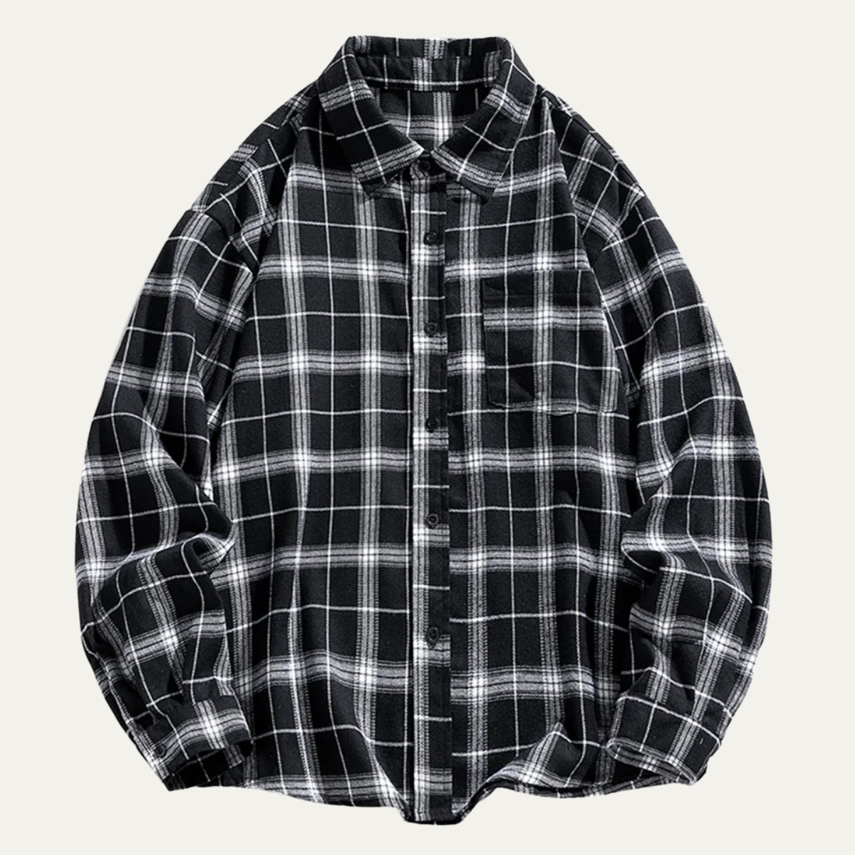 Ezra | Men's Oversized Flannel Shirt Black White Plaid