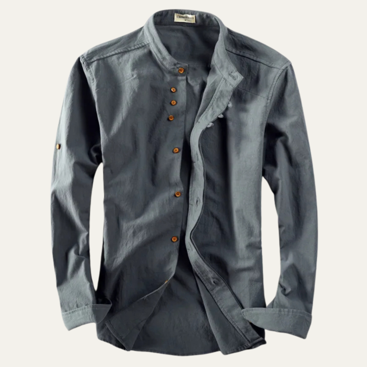 Kai | Men's Linen Cotton Stand Collar Shirt White