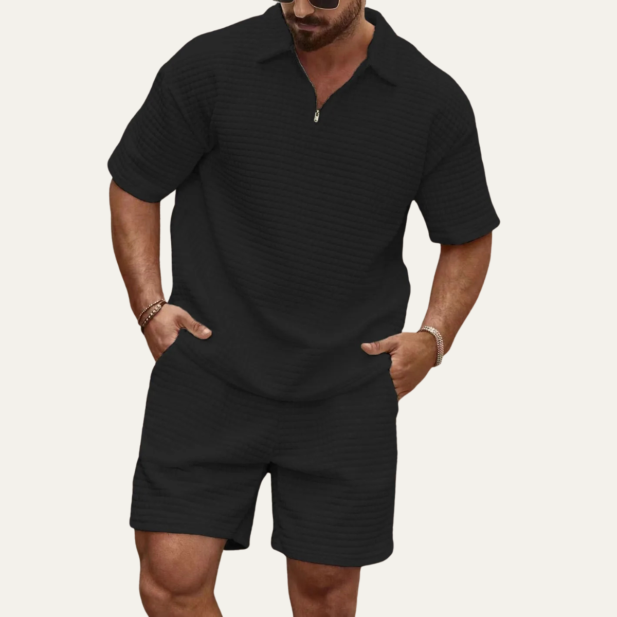 Sage | Men's Sweatsuit Burgundy Waffle Knit Short Sleeve