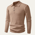 Dama Washington Jasper men's cable knit polo sweater beige long sleeve - front view