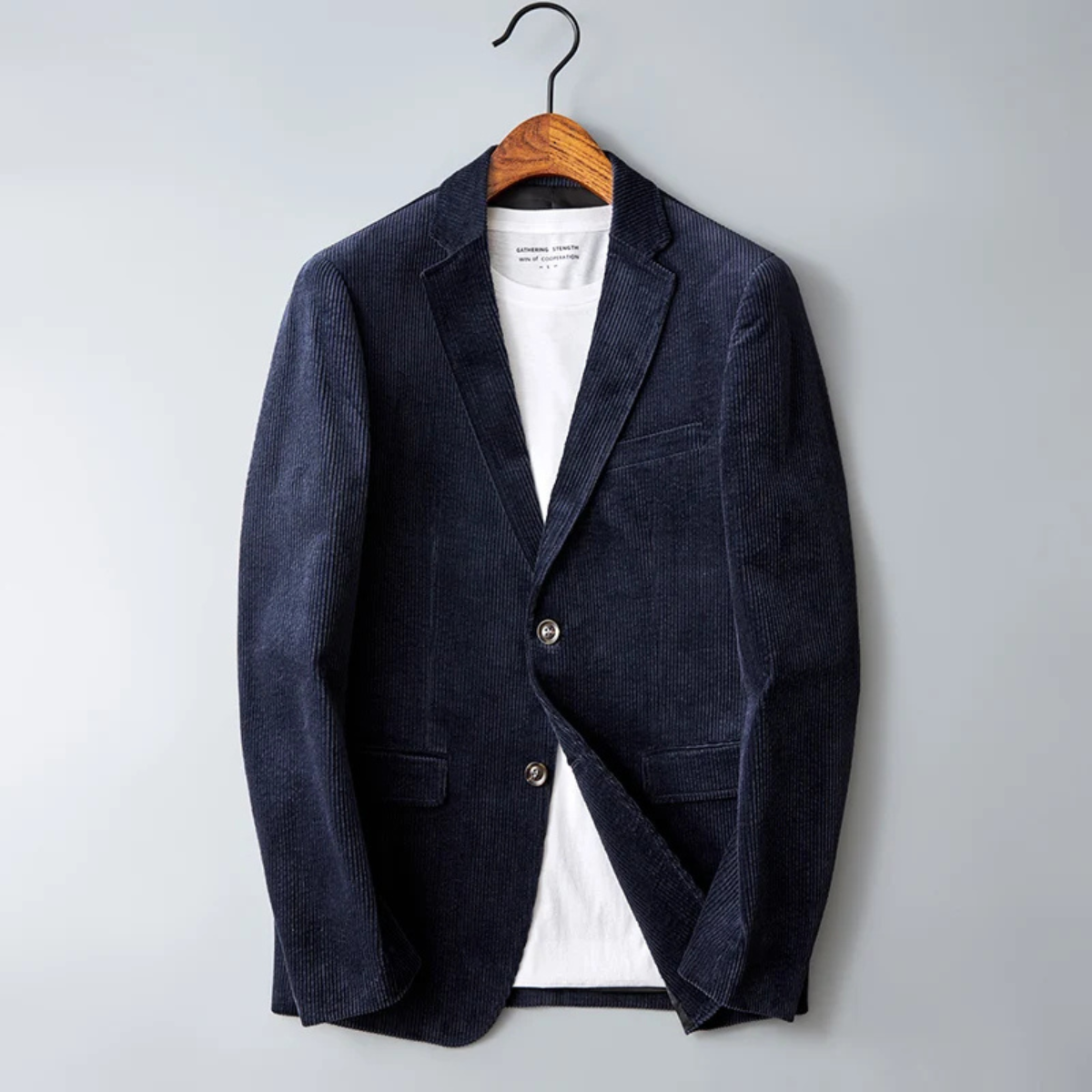 Beau | Men's Casual Corduroy Blazer Cream Single Breasted