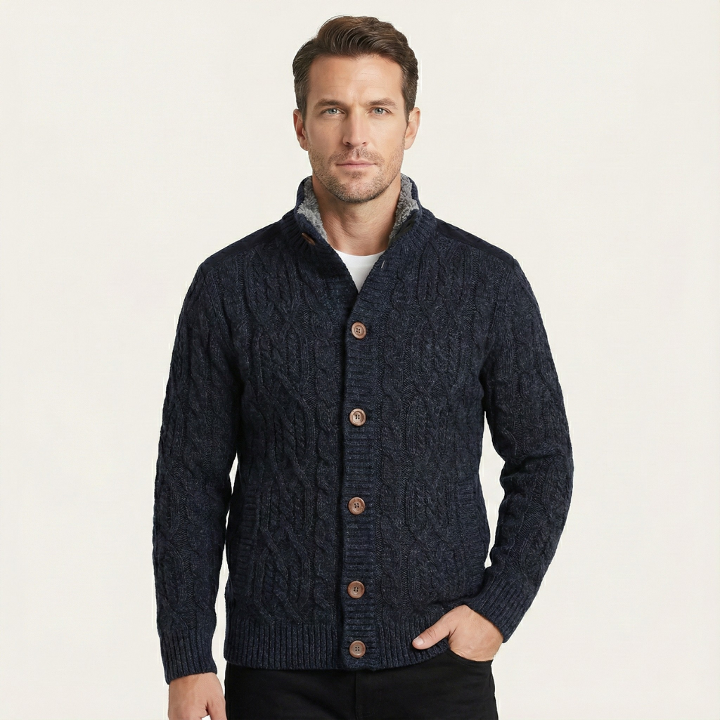 Dama Washington Ash men's cable knit cardigan tan button up sweater - view 5