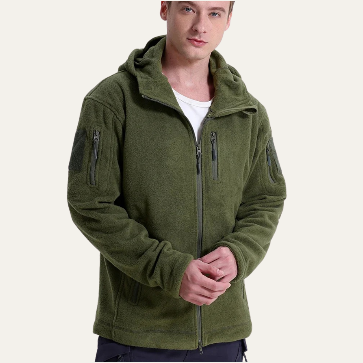 Axel | Men's Fleece Jacket Camel Hooded Tactical Multi Pocket