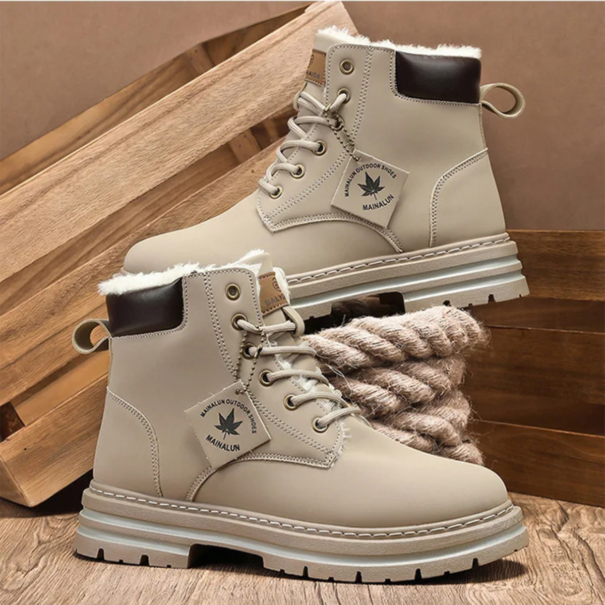 Beau | Men's Lace Up Work Boot Tan Platform Sole