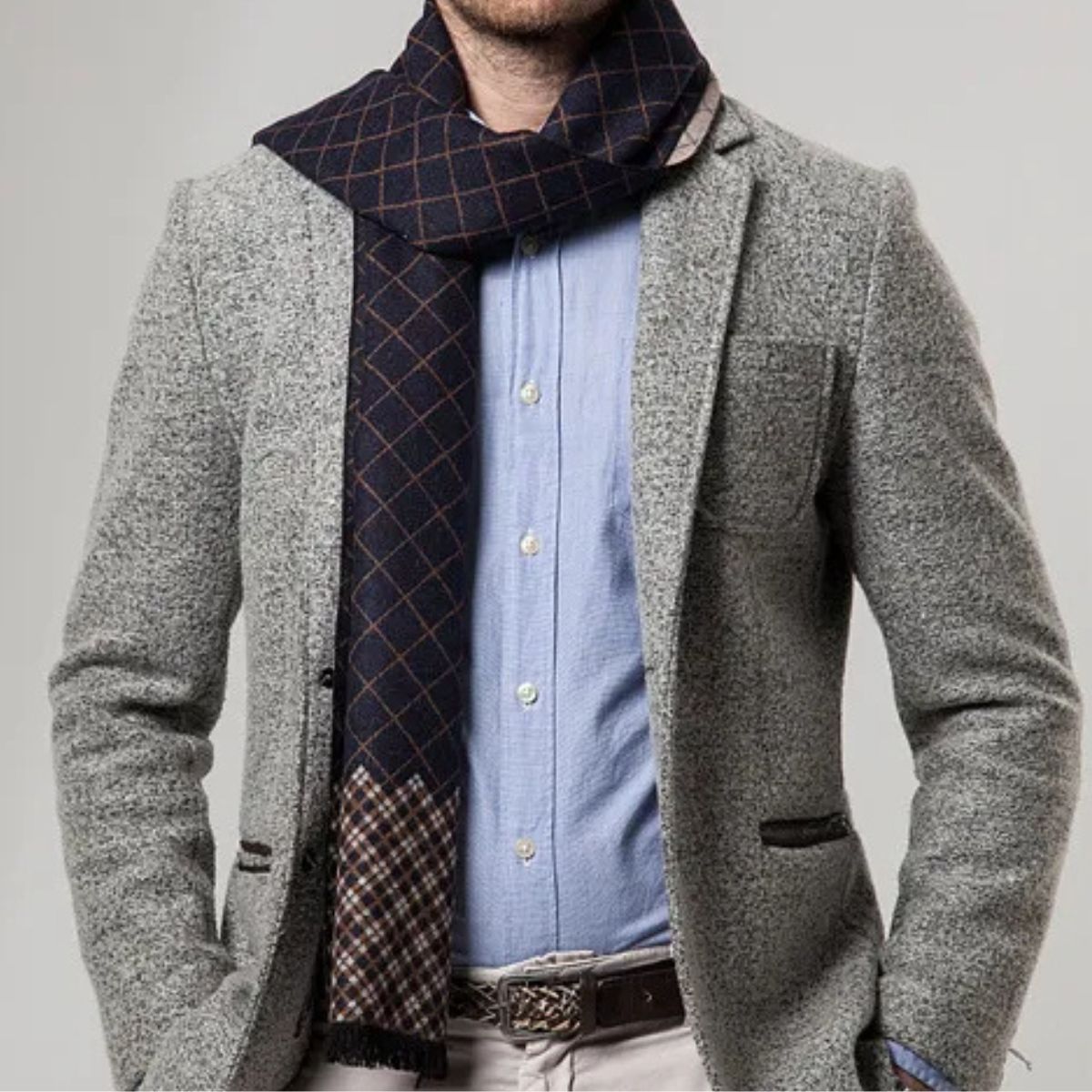 Axel | Men's Cashmere Merino Scarf Black Check Fringe