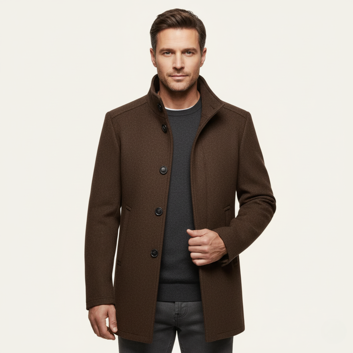 Bram | Men's Wool Blend Overcoat Brown Button Up