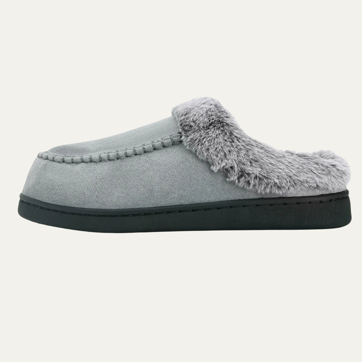 Bram | Men's Faux Fur Lined Slippers Gray Black Sole