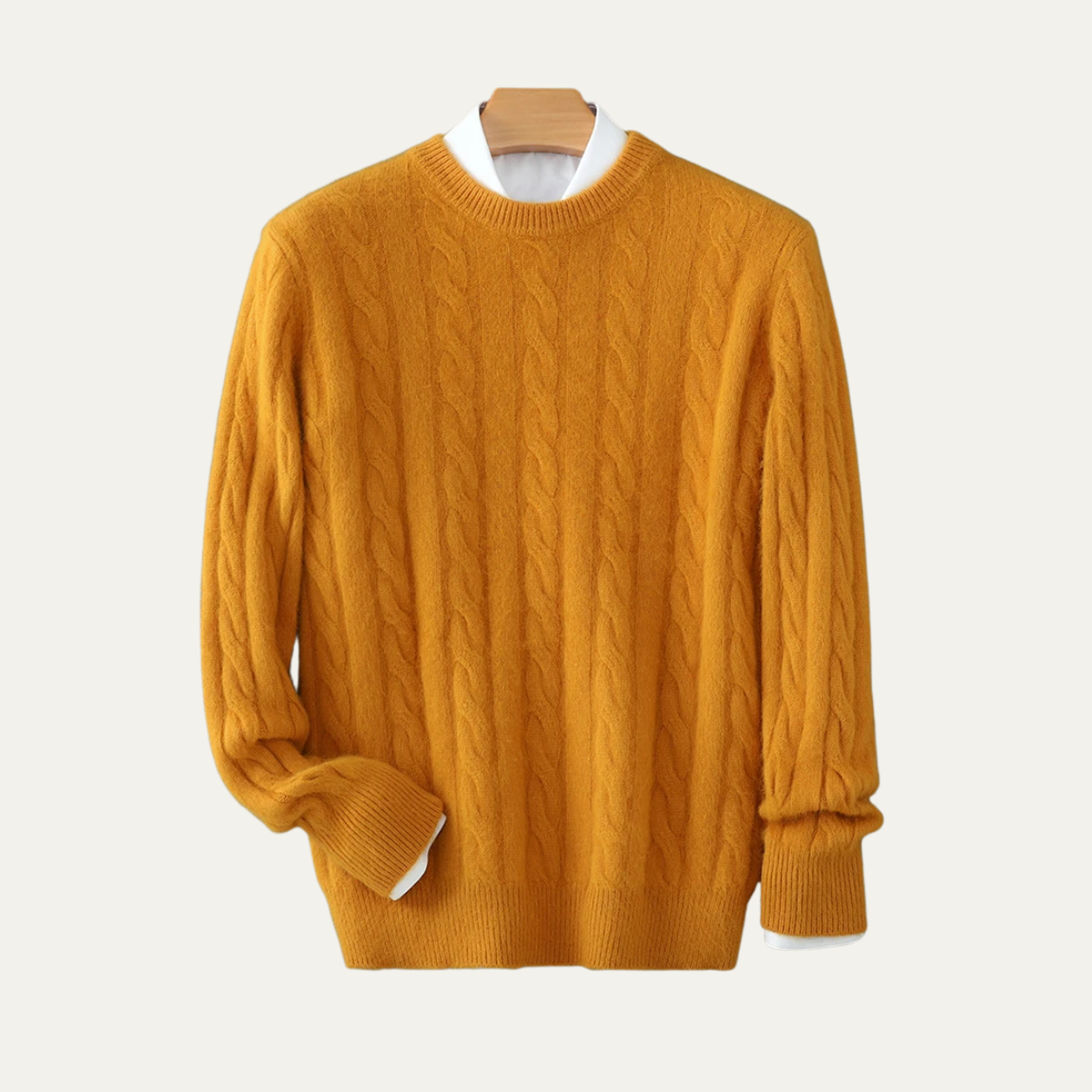 Bram | Men's Cable Knit Sweater Green Crew Neck