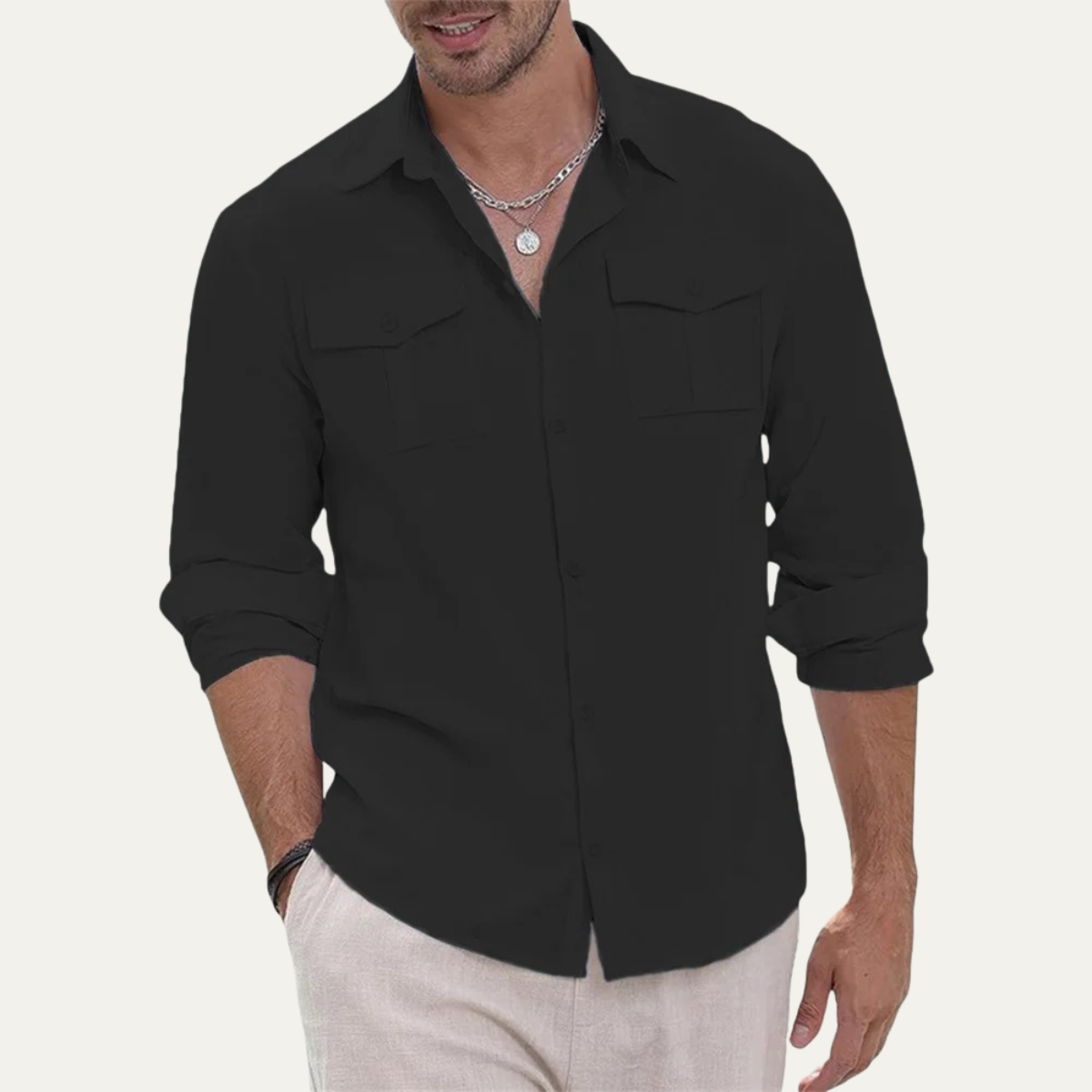 Axel | Men's Linen Shirt White Long Sleeve Button Up Casual