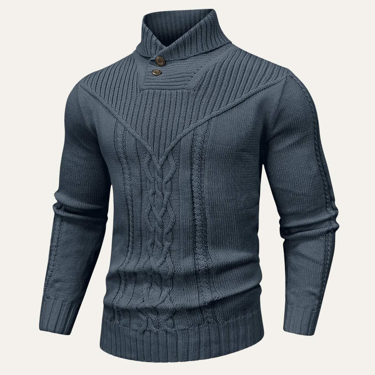 Soren | Men's Cable Knit Turtleneck Sweater Charcoal Button Neck