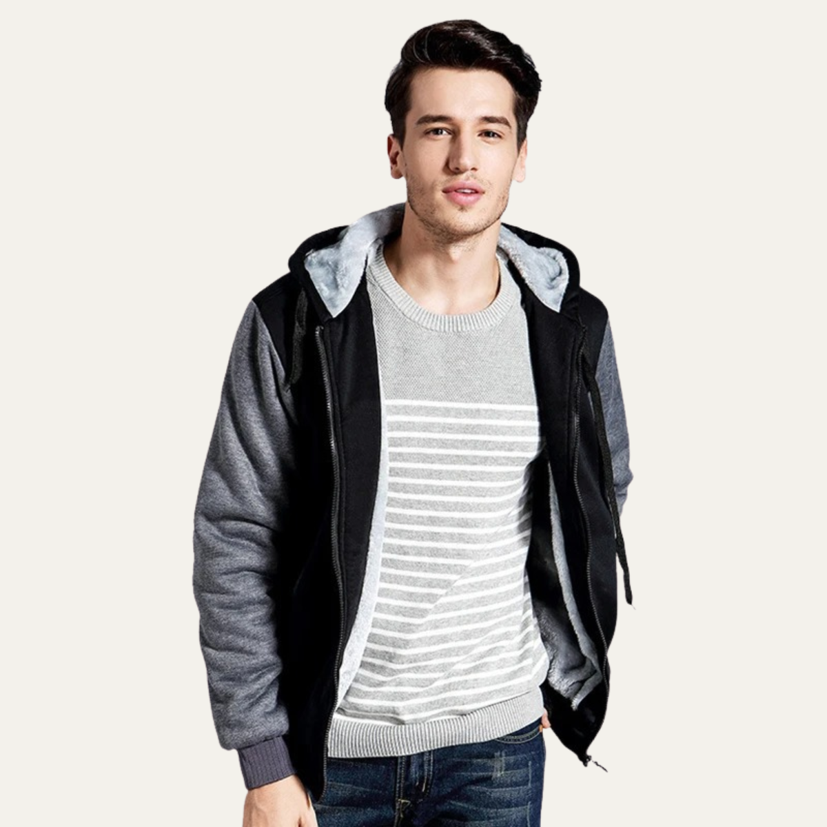 Bash | Men's Fleece Lined Zip Up Hoodie Black Gray