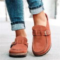 Dama Washington Greta women's suede loafer mule rust buckle detail - front view