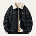 Dama Washington Rhys men's sherpa lined corduroy jacket black cream collar - front view