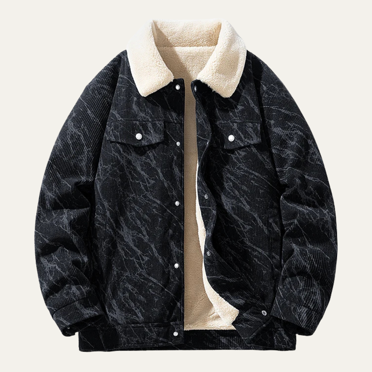 Rhys | Men's Sherpa Lined Corduroy Jacket Black Cream Collar
