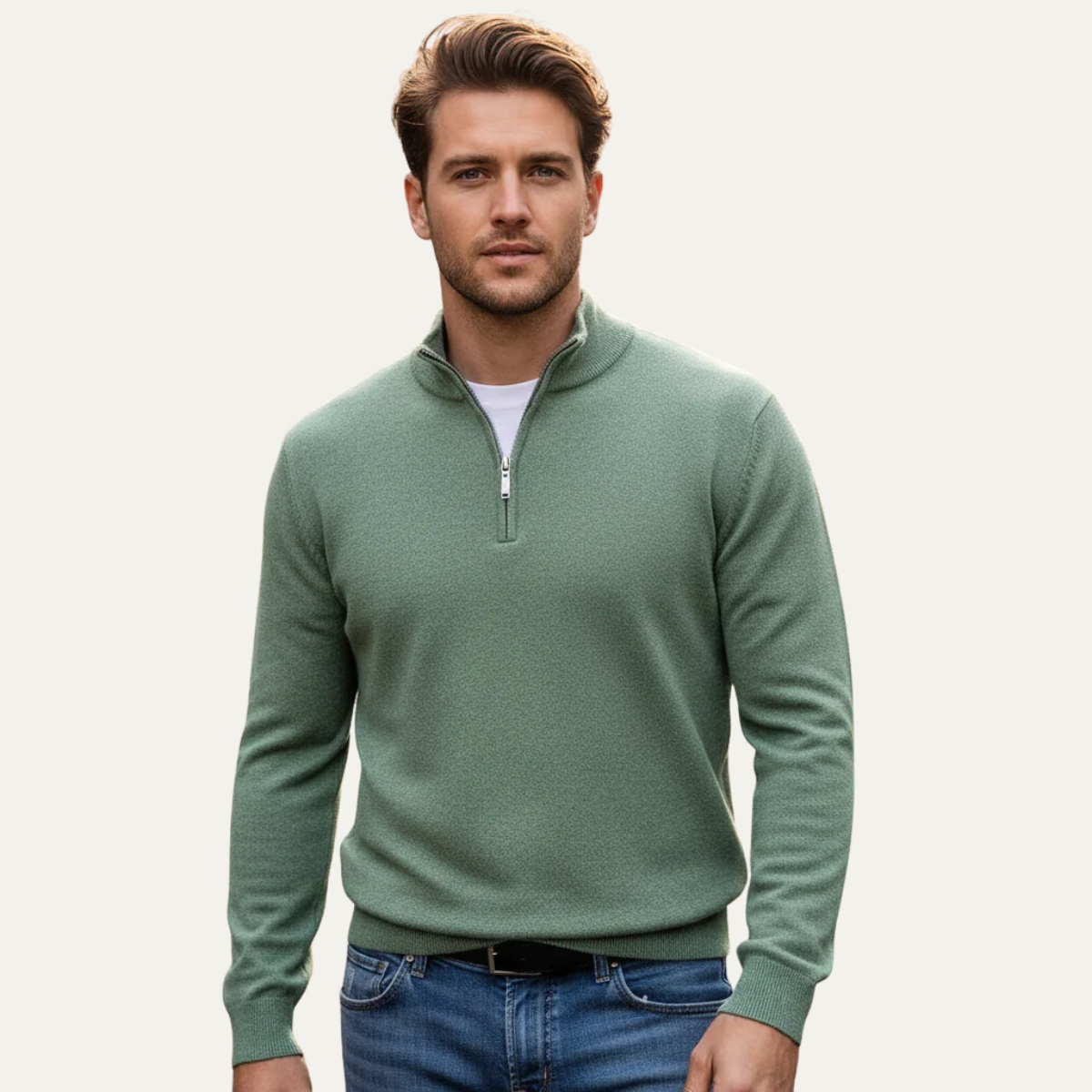 Kai | Men's Quarter Zip Sweater Blue Cotton Knit
