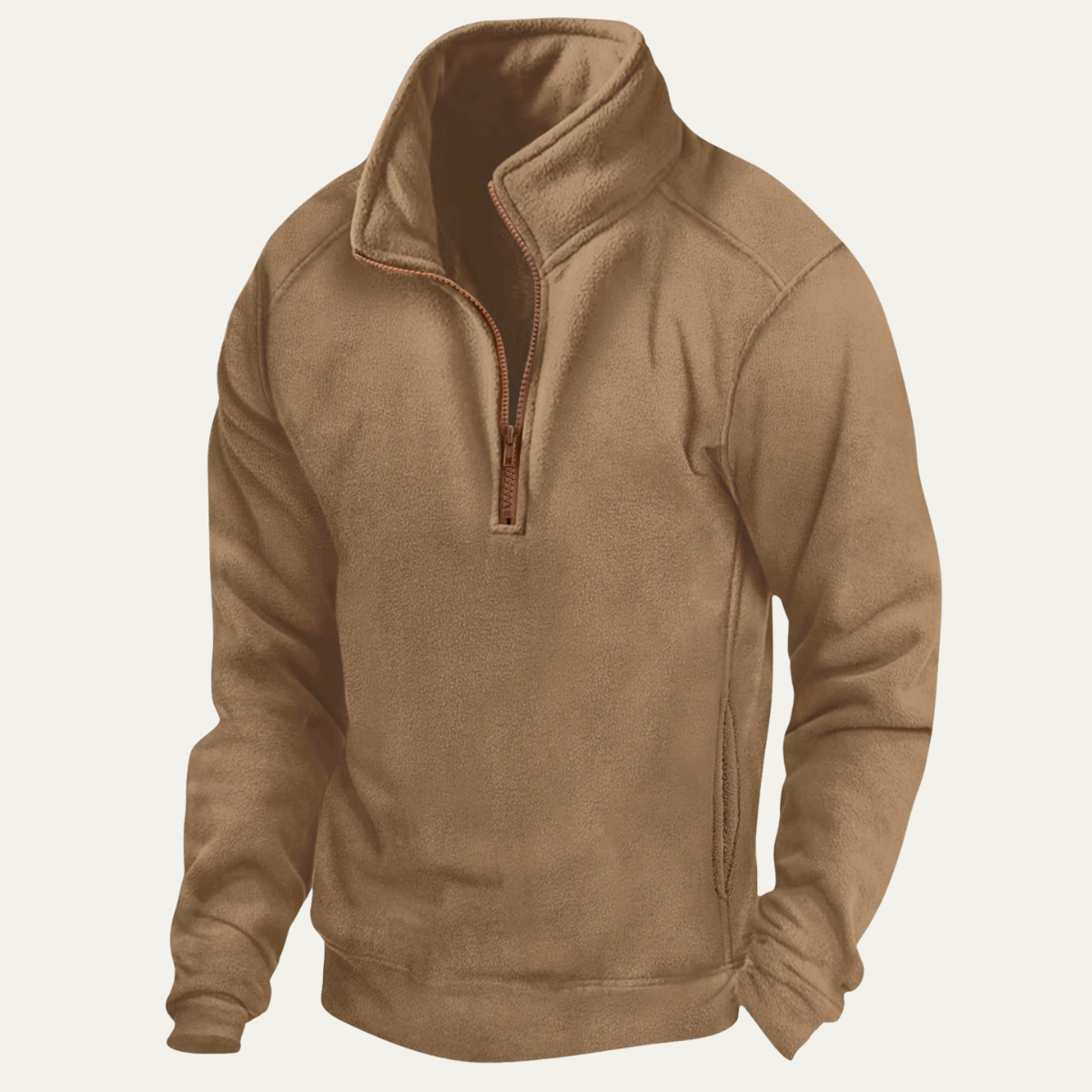 Beau | Men's Quarter Zip Fleece Sweater Beige Heathered